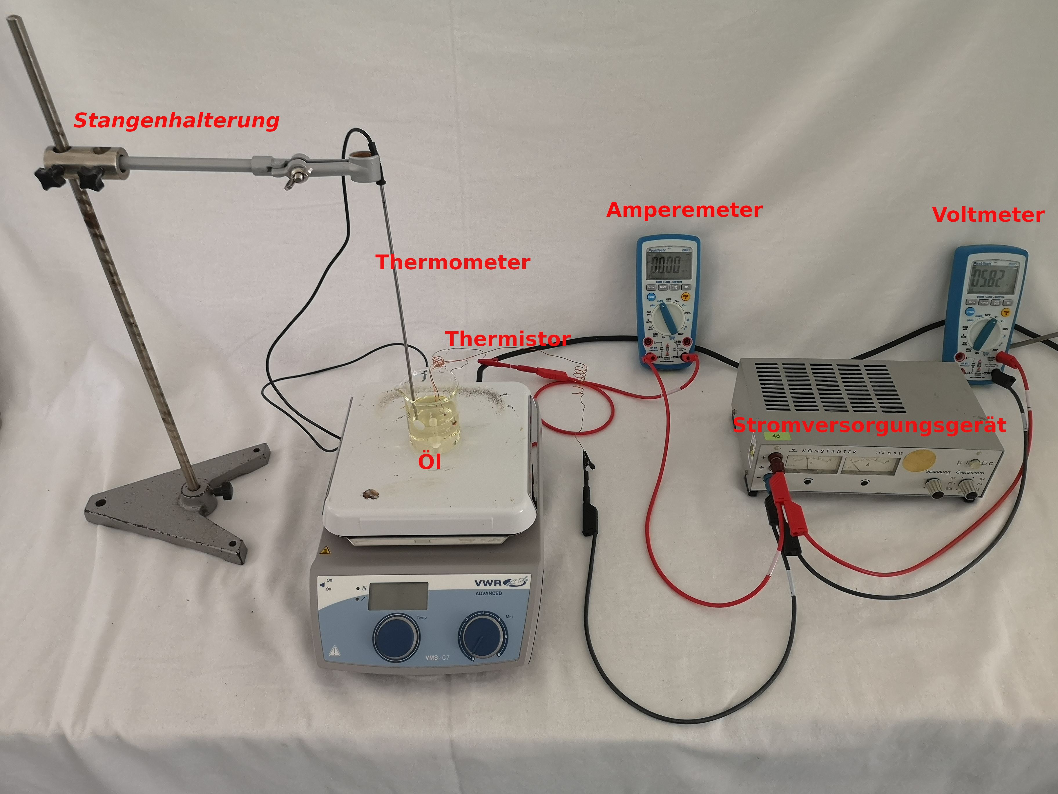 EXP Elektrostatik Widerstand-Temperaturabhängigkeit eines Halbleiters Versuchsaufbau.png
